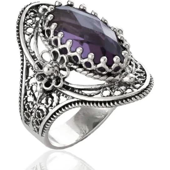 FILIGRANIST Women's Sterling Silver Amethyst Filigree Statement Ring