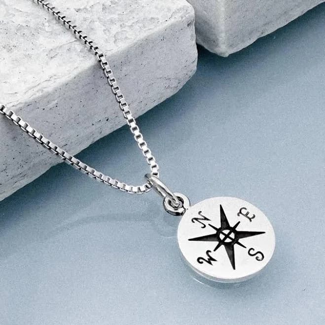 Sterling Silver Minimalist North Star Compass Necklace
