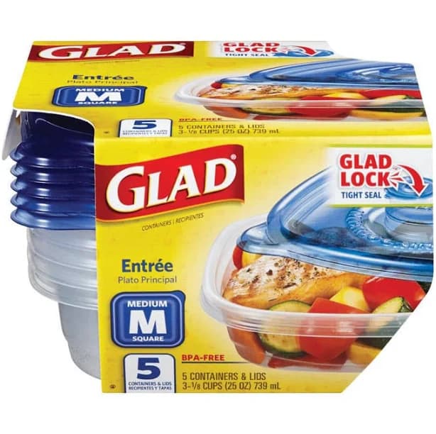 GLAD 25 oz. Clear Square Entree Container (5-Pack)