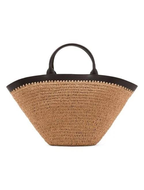 MANGO Women's Large Double Handle Raffia Shoulder Bag