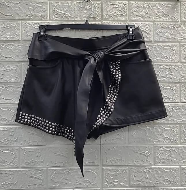 Alexander Wang Draped Studded Faux Leather Black Shorts Size 8