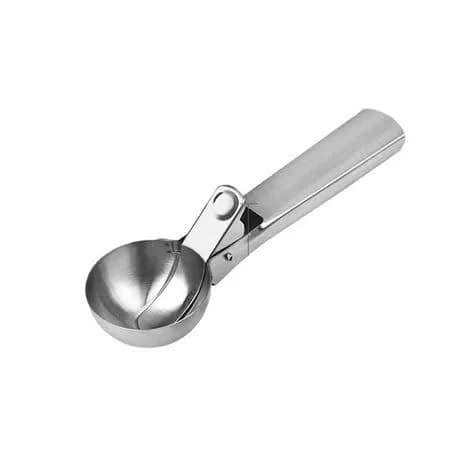 Silver Stainless Steel Ice Cream Scoop With Spring Release For Easy Scooping Heavy Duty And Dishwasher Safe For Kitchen Use Size 7.55x2.24 Inch