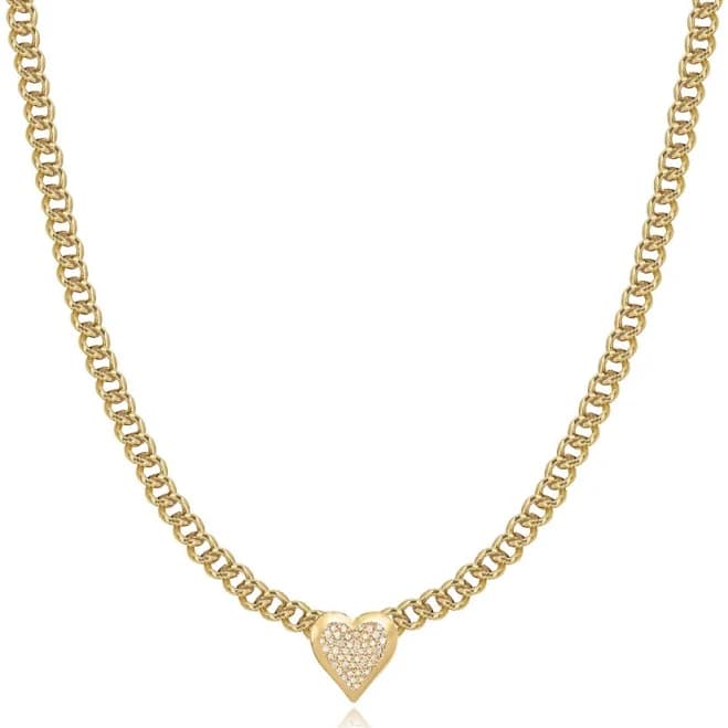 Puffy Heart Cuban Necklace with Center Pave