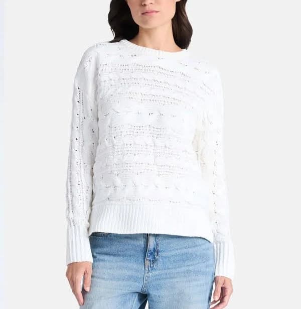 Time and Tru Women's Chenille Cable Knit Midweight Crewneck Sweater
