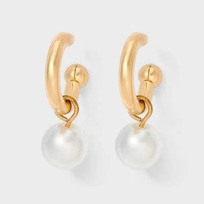 A New Day Pearl Drop Open Hoop Earrings
