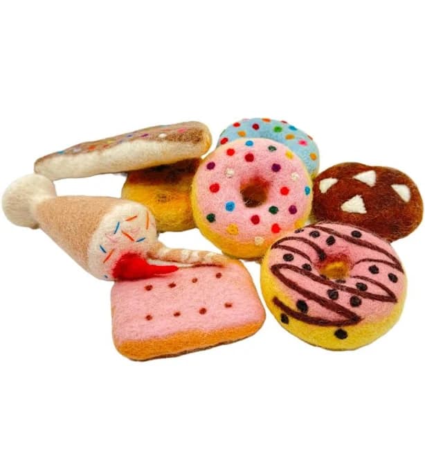 Green Elephant Wool Felt Foods Play Set For Pretend Cooking, 8 Pcs Sweets & Treats Set
