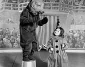 1900's Circus Photo, Reprint, Halloween Costume, Clown, Black and White Photo, Vintage Clown, Bear - Etsy