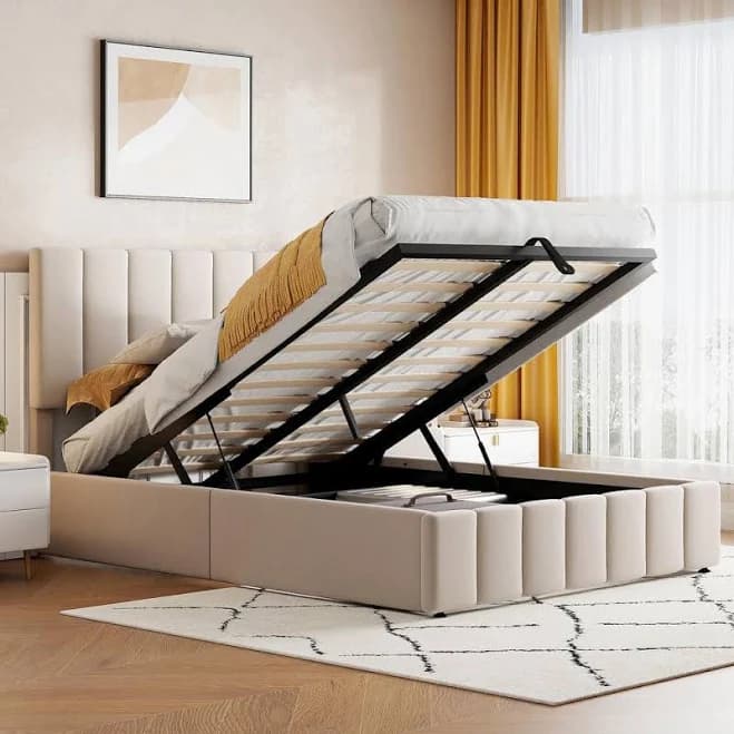 Size Upholstered Platform Bed with a Hydraulic Storage System