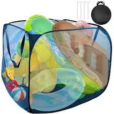 Amazon.com: Pop up Pool Toy Storage Bin,32"X32"X30"Pool Float Organizer Bag with 2 Side Pockets Mesh Swimming Pool Toys Organizer with 4 Ground Nails for Inflatable Toys, Float, Beach Ball and Pool Accessories :