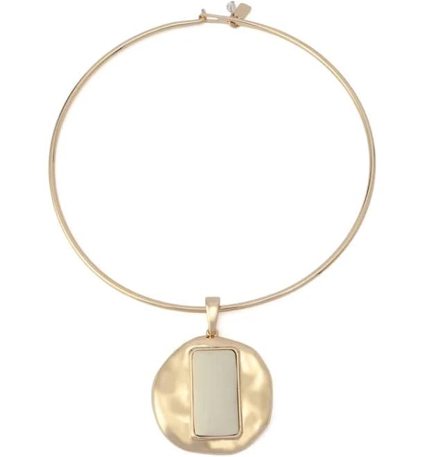 Robert Lee Morris Soho Ivory Molten Disc Statement Pendant Wire Necklace