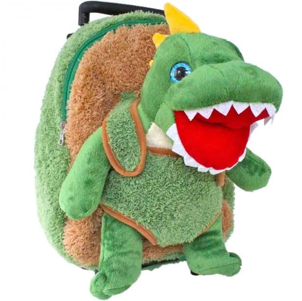 Roller Bag Kids Rolling Backpack Luggage with Removable Stuffed Dinosaur