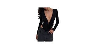 MakeMeChic Women's Y2k Deep V Neck Top Asymmetrical Cowl Neck Long Sleeve Going Out Tops T Shirt Black X-Small at Amazon Women's Clothing store