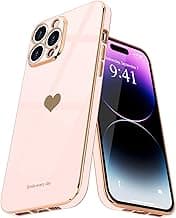 Compatible with iPhone 14 Pro Case for Girl Women Cute Love-Heart Luxury Bling Soft Back Cover Raised Camera Protection Bumper Silicone Shockproof Phone Case for iPhone 14 Pro, Light Pink