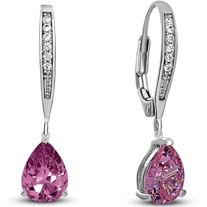 Genevive Sterling Silver Pear-Shaped Cubic Zirconia Dangling Earrings
