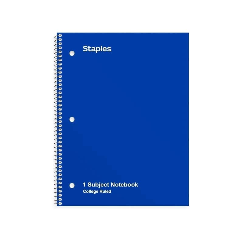 Staples 1-Subject Notebook 8 x 10.5 Ruled