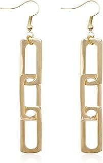 Rectangle Link Chain Earrings Unique Minimalist Gold Silver Plated Vertical Geometric Rectangle Dangle Drop Statement Earrings Jewelry Gifts for Women