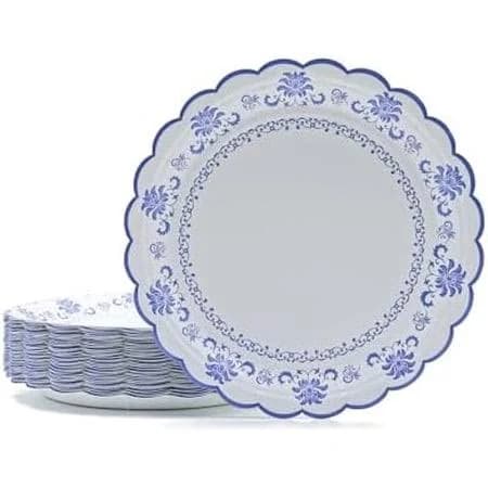 Blue Floral Paper Plates 48pcs Blue and White Paper Plates, 9 inch Scalloped Vintage Style for Wedding, Tea Party, Baby Shower, Birthday, Holiday,