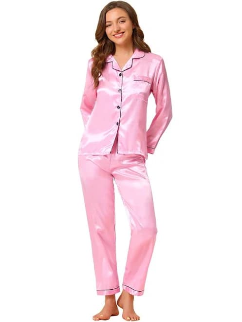 Women's Satin Button Down Pajama Set