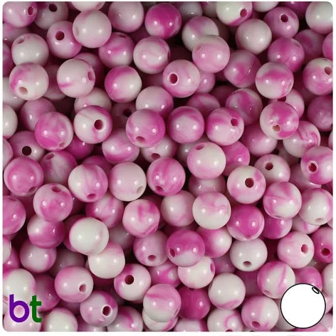 Pink Marbled Round Plastic Beads