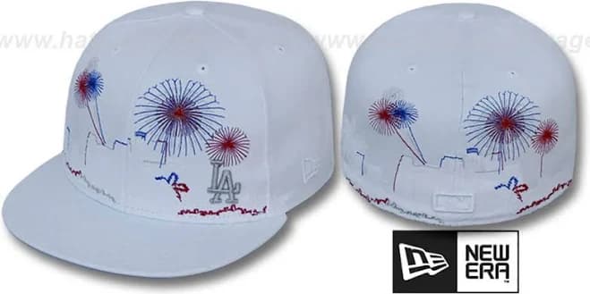 Los Angeles Dodgers CITY-SKYLINE FIREWORKS White Fitted Hat by New Era in size 7 1/2