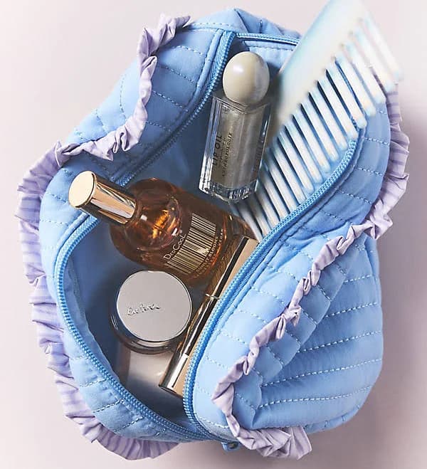 Anthropologie Ruffle Quilted Cosmetic Bag