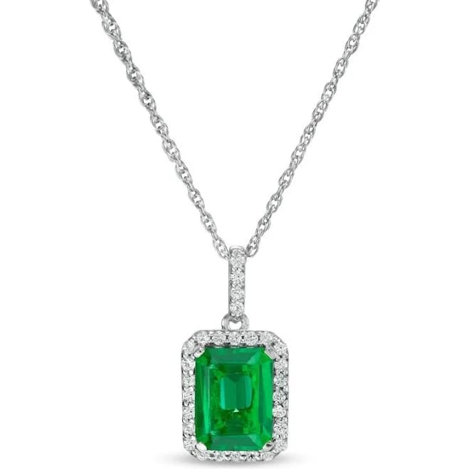 Sterling Silver Emerald-Cut Lab-Created Emerald and White Sapphire Octagonal Frame Drop