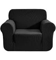 CHUN YI Stretch Chair Sofa Slipcover 1 Piece Couch Cover, 1 Seater Settee Coat Soft with Elastic Bottom, Checks Spandex Jacquard Fabric,Small,Black