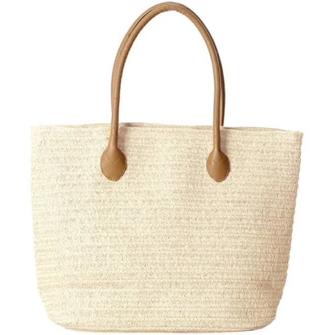 Teeya Women's Classic Straw Shoulder Bag with PU Leather Straps