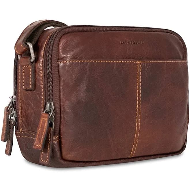 Jack Georges Voyager Double Zippered Leather Crossbody Bag