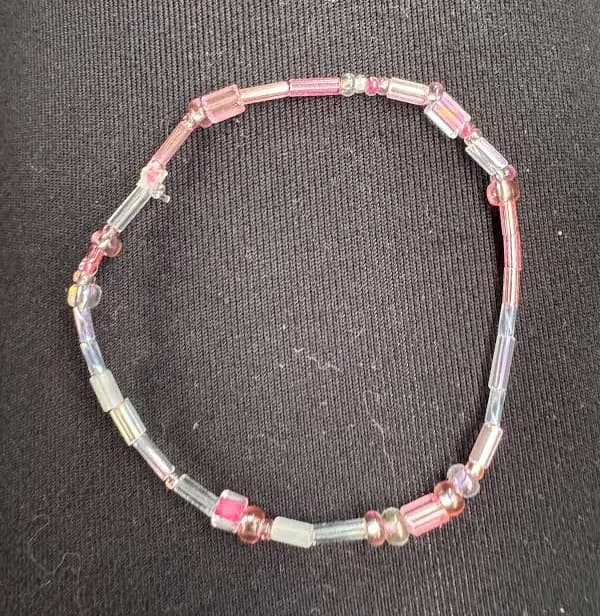 Pink & White Mixed Bead Stretch Bracelet