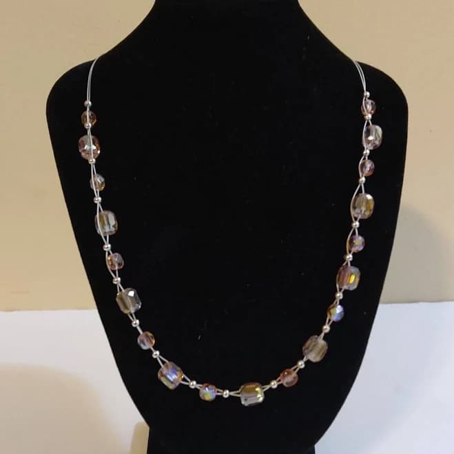 Artisan Women's Pink & Iridescent Crystal 18" Necklace Silver