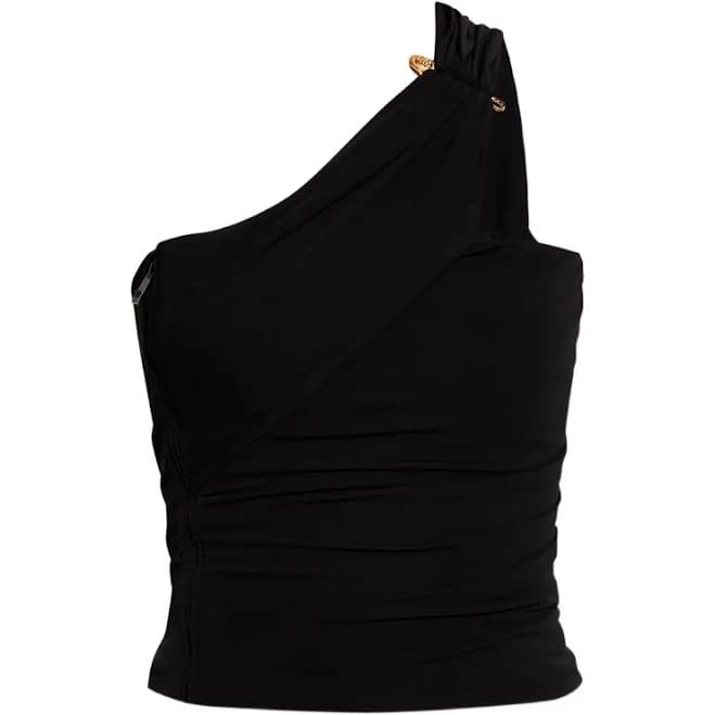 Versace - asymmetrical one-shoulder top - women - Viscose/Elastane - 42 - Black