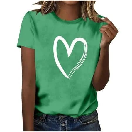 Women's Loose Fit Crewneck Short Sleeve Summer Hearts Tshirt