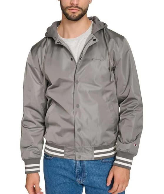 Champion Men's Jersey Hood Varsity Bomber Jacket