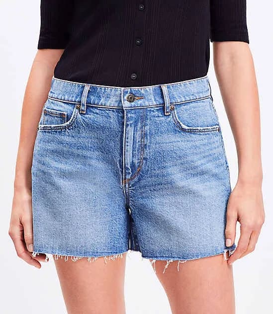 Loft Women's Curvy High-Rise Cut Off Denim Shorts