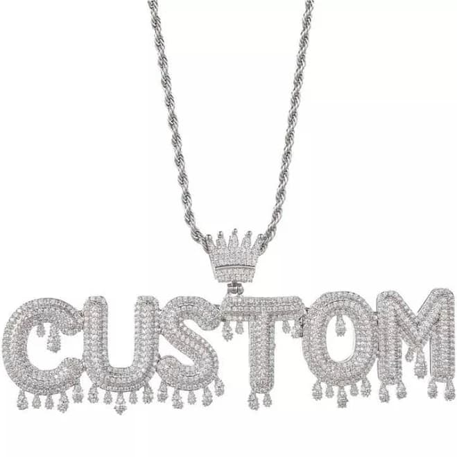 Dripping Letters Iced Out Name Pendant with Crown
