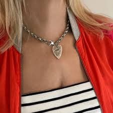 Chunky Heart Pendant Necklace, Silver Evil Eye Heart Choker, Statement Aesthetic Jewelry by Yourockjls, Anniversary Gift for Her - Etsy