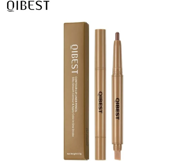 With Silicone Brush Lip Liner Pen Double-head Automatic Silky Soft Coffee Brown Smudging Full Lip