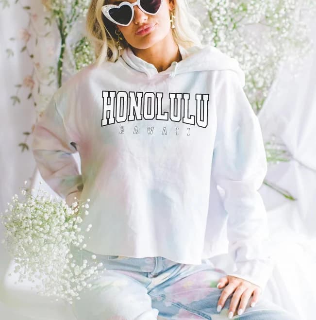 Honolulu Hawaii Cropped Camo Hoodie