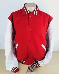 Varsity Letterman Jacket XL Red Wool & Genuine White Leather Sleeves New