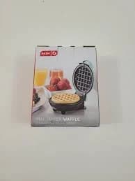 Dash Mini Waffle Maker 4" Non-Stick Surface 350 Watts Travel Aqua Blue Green NIB