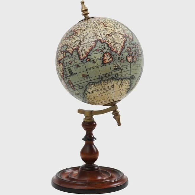 Globus Terrarum 1666 Old World Globe 8" Mahogany Stand Replica Table Top Decor
