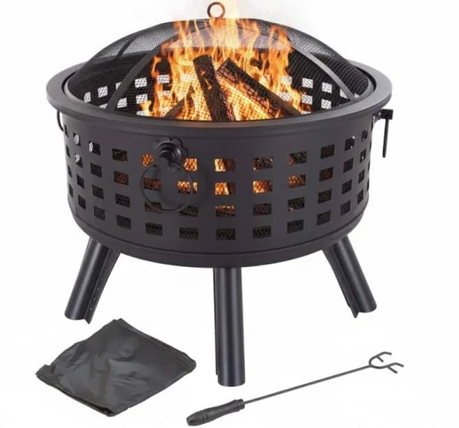 Pure Garden 26" Round Metal Fire Pit Set