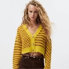 Zara, yellow and brown knit cardigan