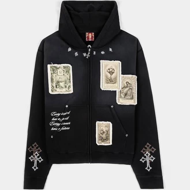 CTHDRL Men's Cross Patched Zip Up Hoodie