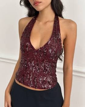 Motel Cosio Sequin Halter Top