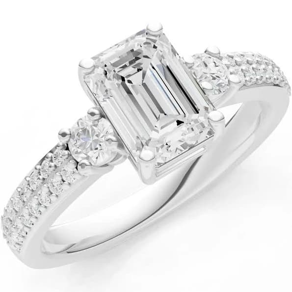 Diamond Three Stone Double Pave Emerald Cut Band