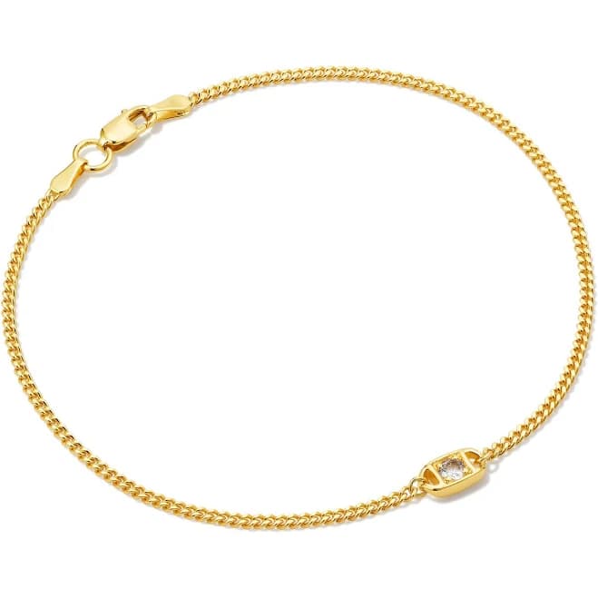 Kendra Scott Delaney 8 Inch 18k Gold Vermeil Curb Chain Bracelet in Black Spinel Thin Gold Station Bracelet for Women