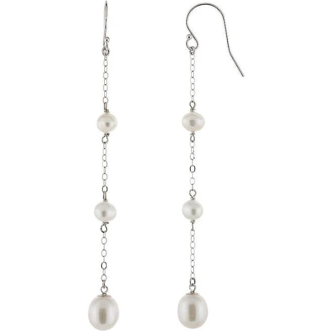 Sterling Silver Freshwater Cultured Pearl Linear Drop Earrings