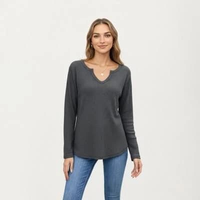 Anna-Kaci Women's Relaxed Fit Waffle Knit Long Sleeve Top